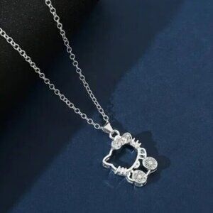 Hello Kitty Silver Tone Cubic Zirconia Studded Pendant Necklace New